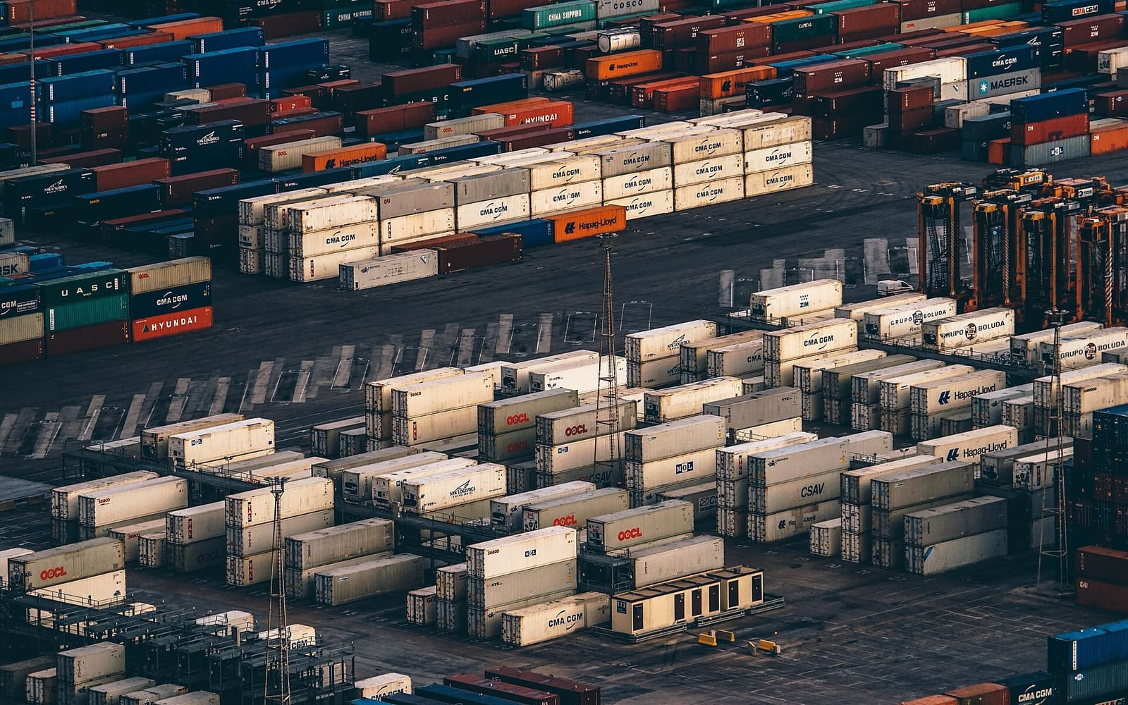 Shipping containers stacked in a port